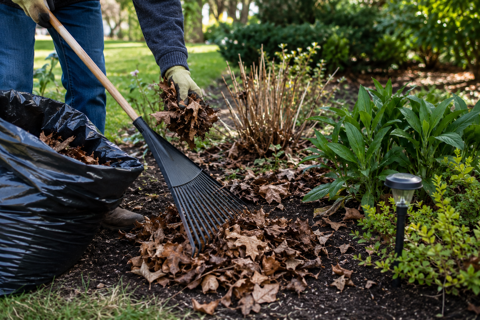 Dead leaves being removed from a garden