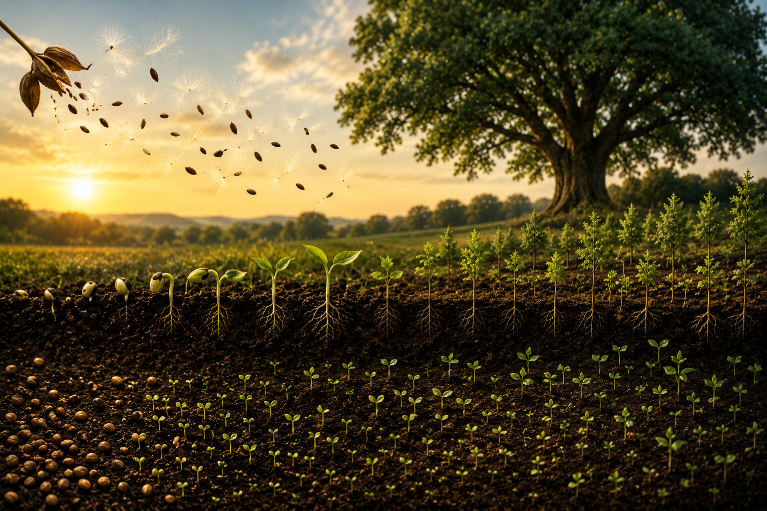 Seeds spreading and growing